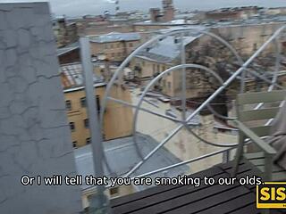 sis greedily sucks stepbrothers dick then has vaginal sex in doggystyle position with juicy pussy