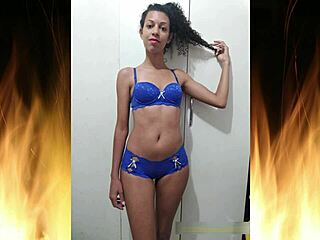 Beautiful brunette exhibitionist in blue lingerie shows uncensored fetish trailer 01