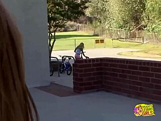 Inked Blonde Muff Diver Lures Cyclist for Double-Ended Dildo Action