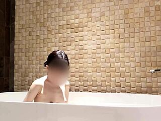A luxurious hotel bath time with a slim Japanese beauty
