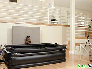 Big Tit Brunette Masseur Films Wet Naked Nuru Massage