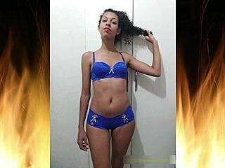 Beautiful brunette in blue lingerie, homemade video