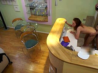 Step daughter Candy Red has a hot and forbidden kitchen affair with an older man