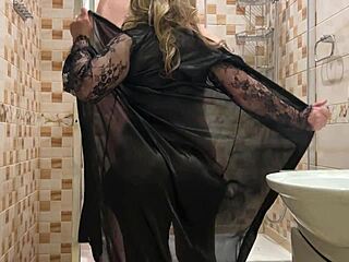 Mature stepmother seduces stepson in the bathroom for sex