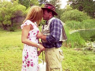 Lauren Phoenix has deep throat and anal sex on the bed and by the pond