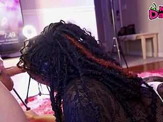 Ebony teen deepthroats white daddy lingerie