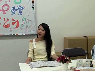 ren azumi, cute japanese, handles two cocks like a pro!