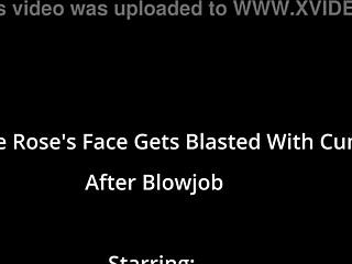 Minnie Rose's face blasted with cum after intense blowjob backstage!