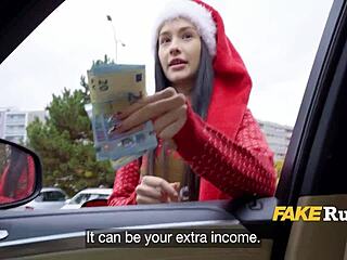 Teen in sexy santa costume delivers christmas gifts