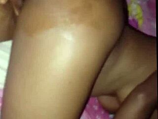 Amateur African teen swallows fingers in homemade fuck