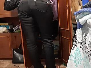 While my stepmom cleaned the closet, my girlfriend licked my pussy