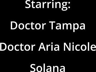 Behind the scenes, asian nurse Solana in latex bra spreads for Dr. Tampa's human guinea pig experiment