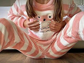 Huge Squirt from Skinny Schoolgirl Fingering Tight Pussy!