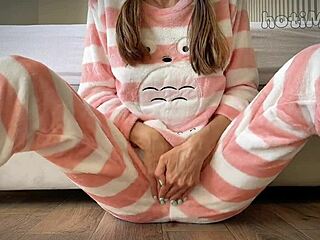 Huge Squirt from Skinny Schoolgirl Fingering Tight Pussy!