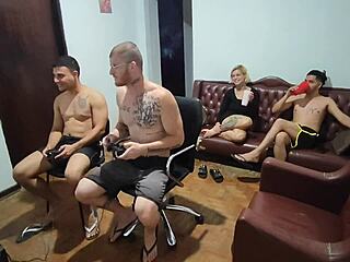 Amigos Play Video Game And End In Wild Assfucking With Monster Cock