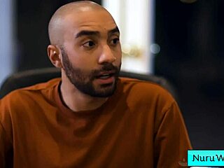 Black horny beauty masseuse delivers wet nuru massage with oliver davis mocha menage