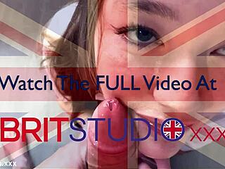 British teen with blue eyes and big natural tits sucks cock in polo shirt