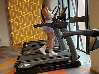 Petite teen gets a rough shower fuck after gym pickup