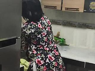 perverted step-nephew arrives while wife washes dishes, deepthroats cum in mouth