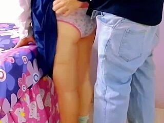 After fucking her hard and begging, she finally gives up her virgin ass during end-of-year holidays in this real homemade anal session!