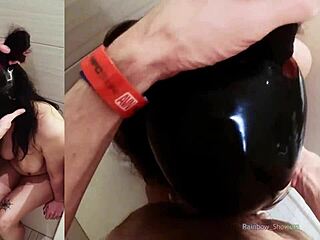 Big cock lover gets shower blowjob and choking