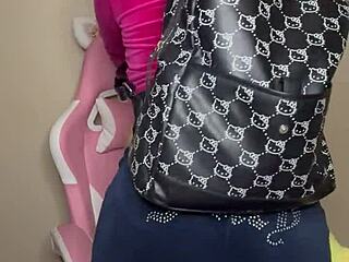Schoolgirl with a black belly gets an interactive experience with a daddy fetish