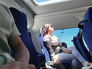 European couple enjoys a kinky liquid lunch on the bus