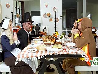 during thanksgiving, the mother-in-law squirts juices in a lustful feast