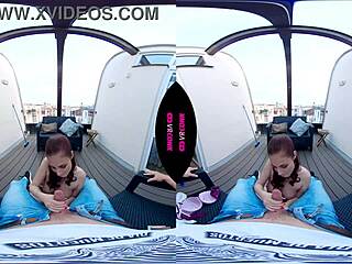 Beautiful redhead in VR gives great blow job