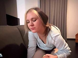 Housewife catches jerking off and rides cock