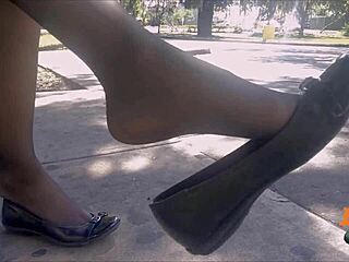 Sexy stockings and flats, a tempting combination
