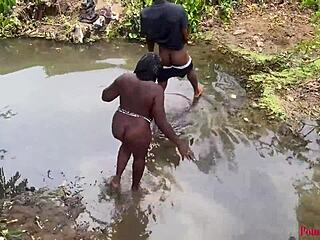 Babe fucked during outdoor stroll in garden