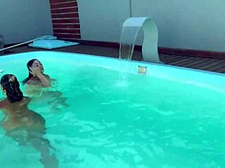 Teen skinny blonds enjoy outdoor pool sex with big cock