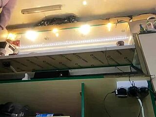 Sexy milf flashes upskirt at work in winter.