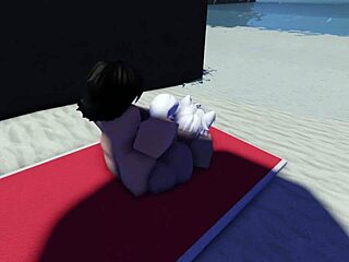 Public beach scene with a Roblox slut who gets punished and enjoys it while bent over and giving an assjob