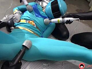 Damn, Japanese girl in blue uniform banged by group with toys!