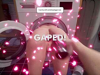 Mother in law gets stuck in the washing machine game and gets seduced