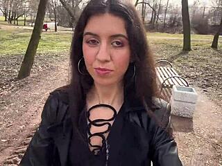Public fetish walk in the park with cum on my face