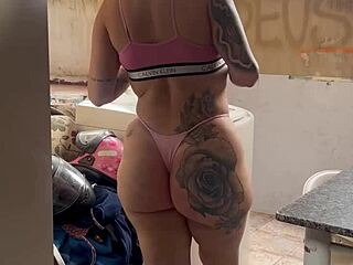 Neighbor: I'm Hiding While She Washes Clothes with Wet Pussy and Tits Out