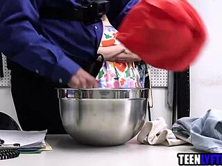 Pretty shoplifting teen gets rough treatment from the security guard