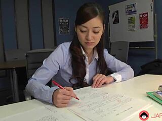 Maria, a Japanese teacher, gives an uncut deep throat blowjob to a student