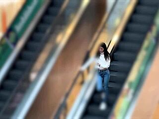 Teen 18+ flashes and pees in jeans at public shopping mall sport shop