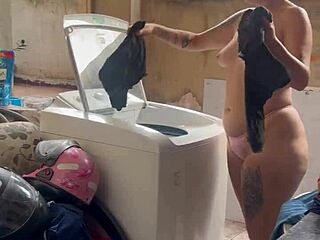 Wet and wild amateur action with small tits outdoors