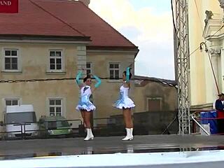 Two charming majorettes in a row - it's cool to watch
