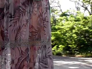 Hairy Mature in Transparent Dress Flashing Outdoors with Upskirt Views