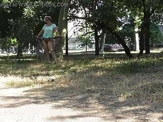 Hairy Mature in Transparent Dress Flashing Outdoors with Upskirt Views