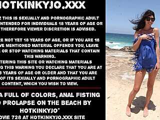 Hot enema action with anal fisting in beach