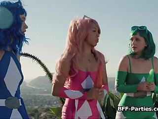 Cosplay Foursome with Teen 18+ Group Using Hard Dick and Alien Dildos