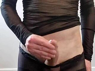 Big Tranny Cock Cumming In Pantyhose With Nylon Stockings And Cumshot