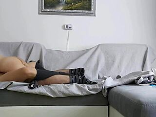 The couple has an amazing sex on the sofa, with great camera angle
